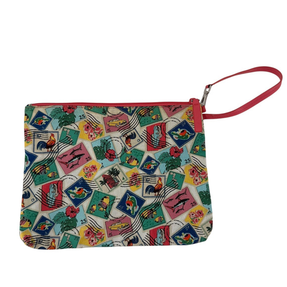 Vera Bradley Wristlet Cuba Postage Stamps Easy Clean Dry Bag Lining Travel Cuban - Picture 1 of 7